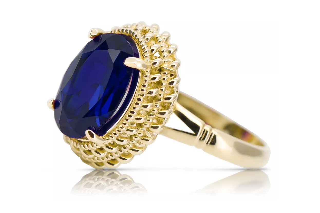 Кольцо Сапфир 14-кв Желтое золото Винтаж стиль vrc068y